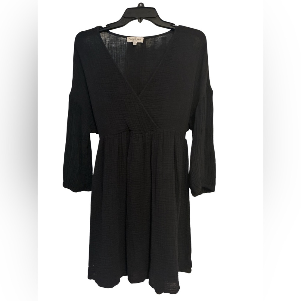 Michael Stars Hailey Black Cotton Gauze Mini Dress. Size Medium. - Picture 2 of 12